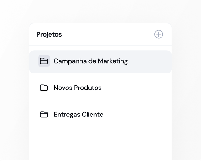 Menu de projetos da Inner AI com as pastas Campanha de Marketing, Novos Produtos e Entregas Cliente