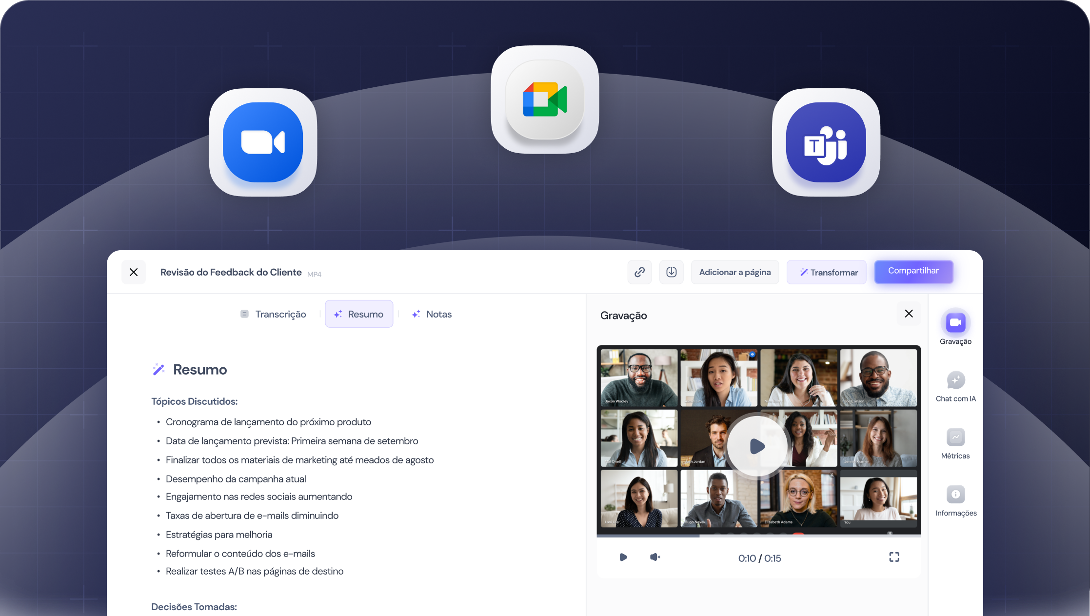 Assistente de AI para suas reuniões